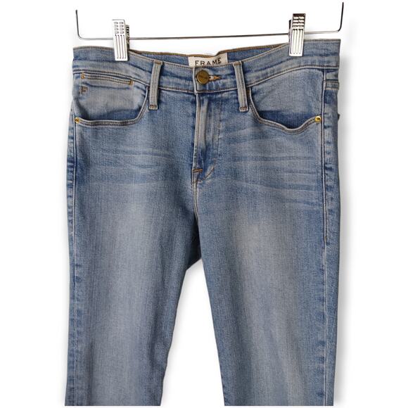 Frame Denim SZ 26 Le High Skinny Staggered Raw Hem Zipper Ankle - Picture 4 of 7